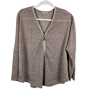 Joan Vass Heather Gray Oversized Knit Sweater 1/2 Zip Dolman Sleeves Size Medium